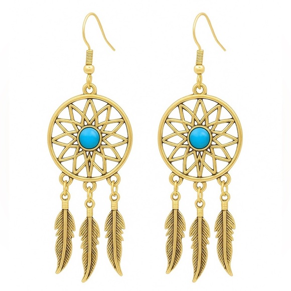 Zara Jewelry - ⚜️ Western Style Gold Dreamcatcher Earrings with Turquoise